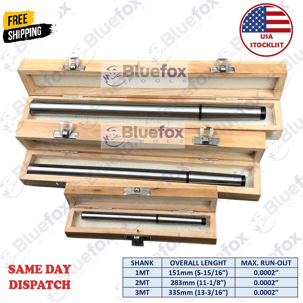 Lathe Alignment Test Bar Shank Size 1MT, 2MT, 3MT Wooden Box Bluefox