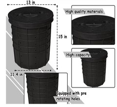 Heavy Duty Sump Basin with Lid,Perforated Sump Pump Bucket 13 x 11.4 x 15 Inch
