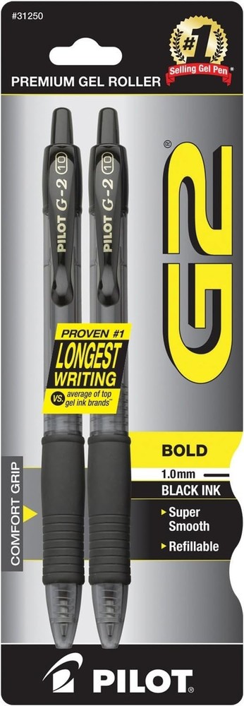 Pilot, G2 Premium Gel Roller Pens, Bold Point 1 Mm, Pack Of 2, Black