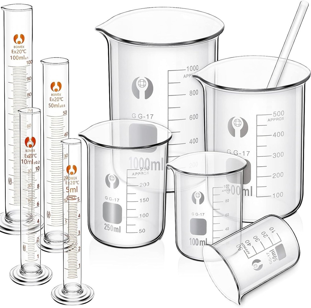 10 Pieces Thick Glass Lab Pyrex Beaker Set Measuring Cup 50/100/250/500/1000 ml