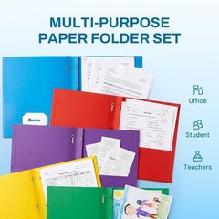 2 Pocket Folders with Prongs (100 Pack, Blue), Paper Folders with 2 Pockets Fit