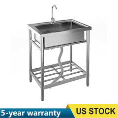28” Stainless Steel Utility Sink Freestanding Single Bowl W/ Faucet Hot & Cold