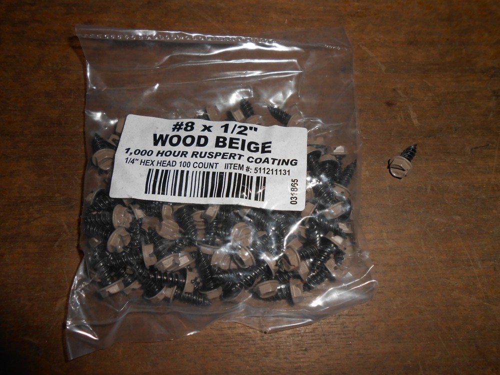 NEW #8X 1/2″ Wood Beige HEX HEAD Ruspert Coating Screws 100 Count #511211131