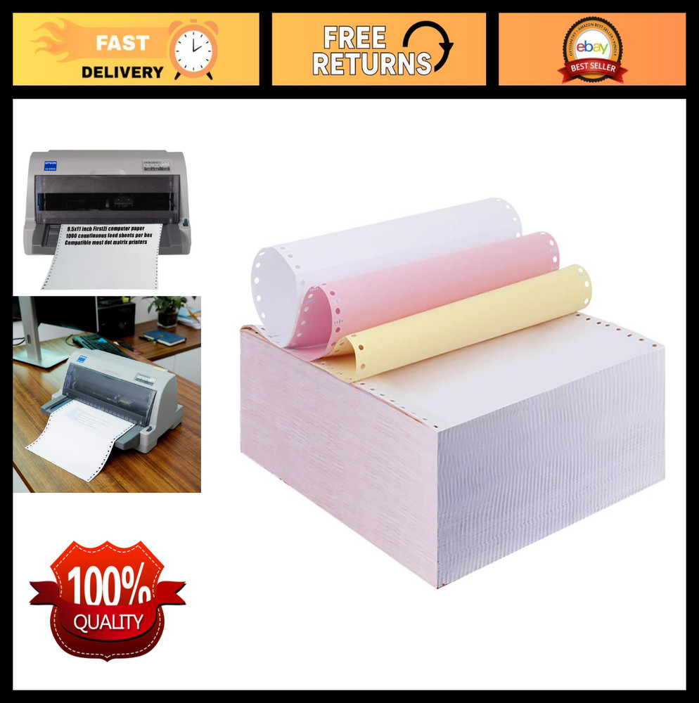Carbonless Continuous Forms 9.5″x11″ Computer Paper, 3-Ply NCR, 333 Sets, Dot Ma