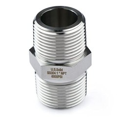 U.S. Solid 1pc Stainless Steel Pipe Fitting Hex Nipple MNPT 1″ x MNPT 1″