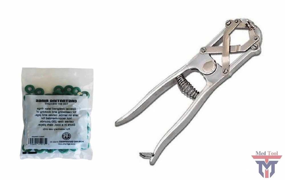 Castration Bander W/FREE 100 Castrator Rings Flared Plier for Cattle Goat Cow