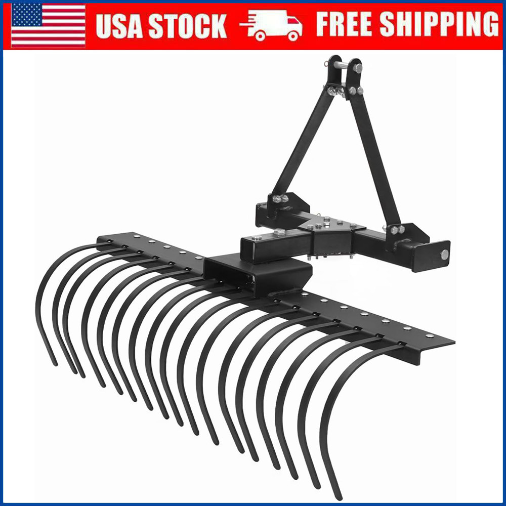 50” Landscape Rake, 3 Point Hitch Tractor Rake Fit for Category-0 Cat-1 Tractor