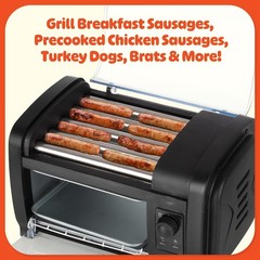 Premium hot dog roller with bun warmer, compact countertop design