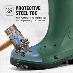 NINGO Men Steel Toe PVC Rain Boots Waterproof Cushioning Safety Work Boots Farm