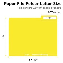 File Folders, 100-Pack, 1/3 Cut, Letter Size, Yellow, Great for Organizing and E