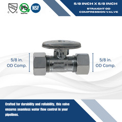 1) 5/8″ OD X 5/8″ OD COMPRESSION STRAIGHT BALL VALVE, 1/4 TURN, LEAD FREE BRASS