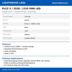 20 x LED PLCC2 1210 3528 Blue SMD LEDs Light Super Ultra Bright Gauge PLCC-2