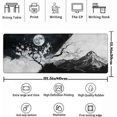 Japanese Mouse Pad，Black White Cherry Blossom 31.5″ x 11.8″, Japanese09