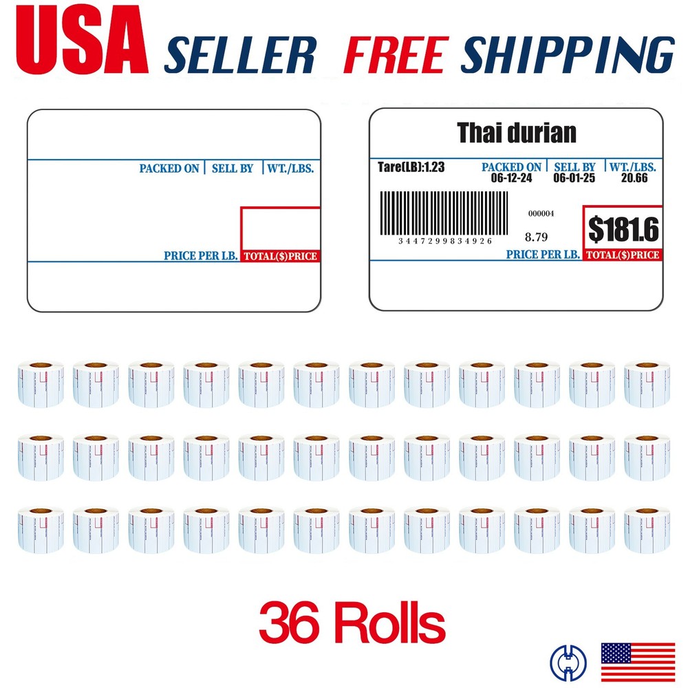 CAS LST-8010 Printing Scale Label, 58 x 40 mm, UPC 36 Rolls Per Case Box