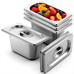 4 Pack 1/9 Size 4 Inch Deep Stainless Steel Hotel Pan With Lid Prep Tray