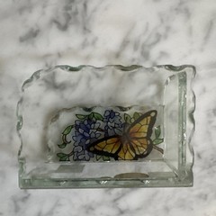 Joan Baker designs wings & wisteria cut glass hand painted business card holder