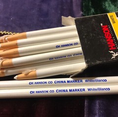 NEW HANSON Phano WHITE China Marker Peel Off Box of 12 Markers NIB Blanc pencils