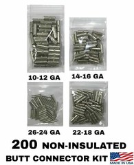 200 Pcs Non-Insulated Crimp Butt Connector Splice Wire Terminal Uninsulated Kit