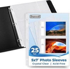 Dunwell 5×7 Photo Sleeves for 3-Ring Binder, (25 Pack) for 100 Pictures, Each