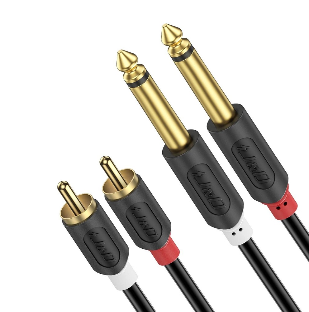 Dual 1/4″ TS Dual RCA Stereo Audio Interconnect Cable 15ft Male to Male