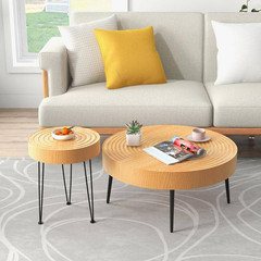 31.5 In. Natural round Wooden Farmhouse Coffee Table (Set of 2) End Table Natura