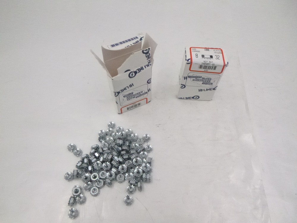 2 Boxes Of 100 Ea Hi-Line 42D #8-32 Acorn KEP Nut Zinc Plated