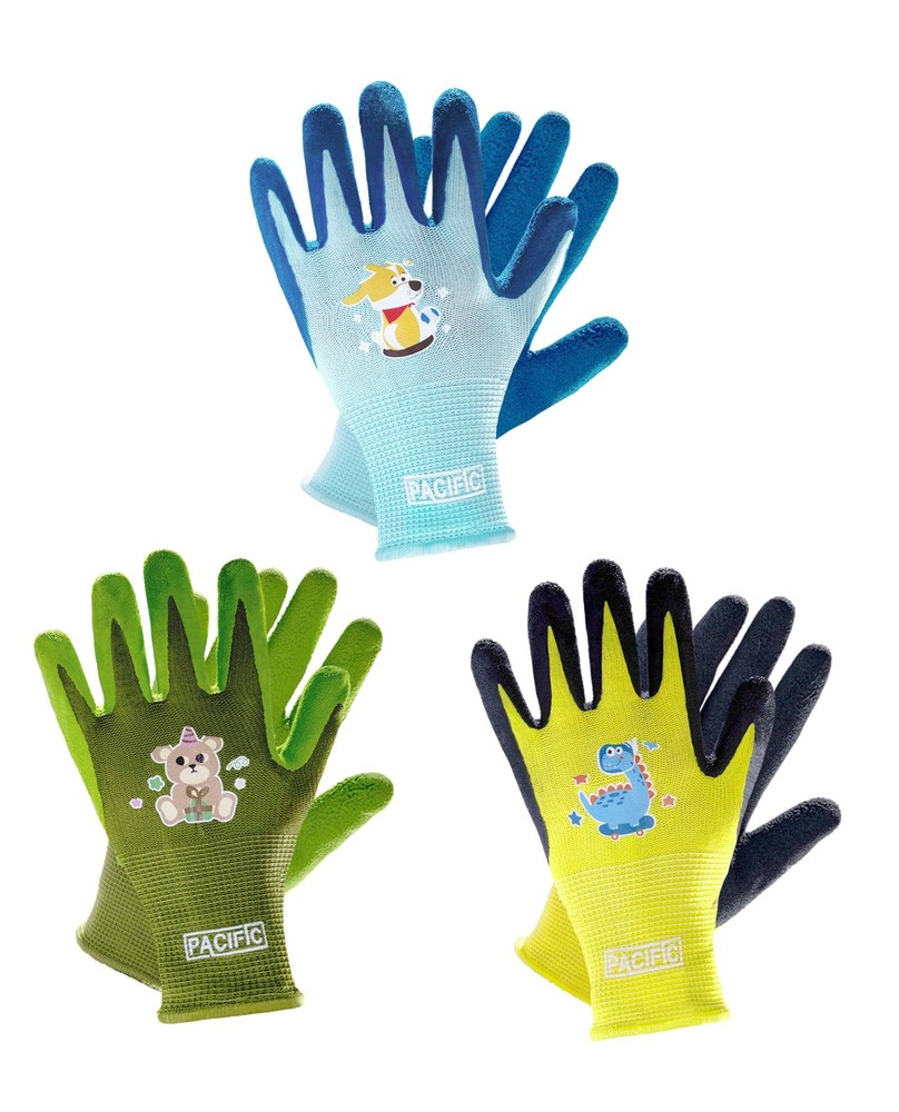 PACIFIC 3 Pairs Kids Gardening Gloves for Age 25, Natural Latex Coated G…