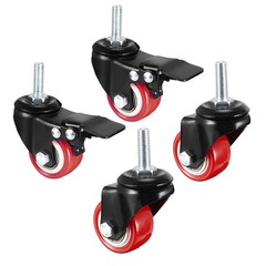 1.5 Inch Swivel Caster Wheel PU Threaded Stem 4 Pcs(2 with Brake, 2 No Brake)