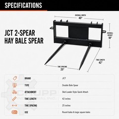 New Skid Steer JCT Hay Bale Spear Attachment Bobcat CAT CASE Deere