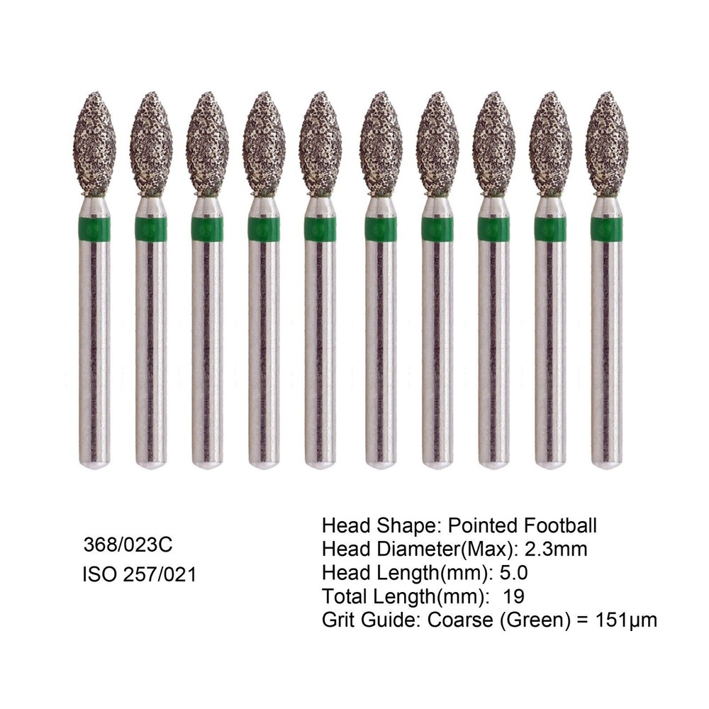Dental Diamond Burs FG Pointed Football 368/023C Coarse Grit High Speed Bur