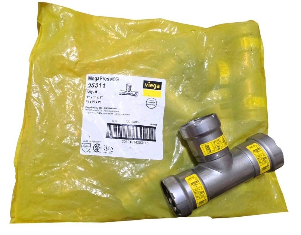 VIEGA MegaPressG 1 x 1 x 1 Press Carbon Steel Tee (5- Pack) (Gas Only), 25311