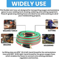 Oxygen Acetylene Hose 1/4-In×50 Feet with 9/16″-18 B fittings Twin Welding Hose