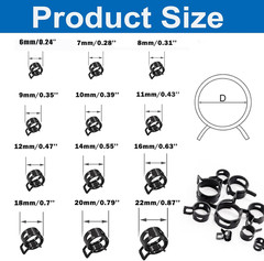 140 Pcs 12Values 6-22Mm Spring Hose Clamp Assortment Kits Silicone Vacuum Hose A