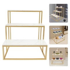 Gold+White 3-Tier Retail Table Display Rack for Bag Shoes Organizer Stand NEW