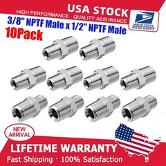 10 Pack 3/8″ NPTF Male x 1/2″ NPTF Male Hydraulic Adapter Fittings with Cover