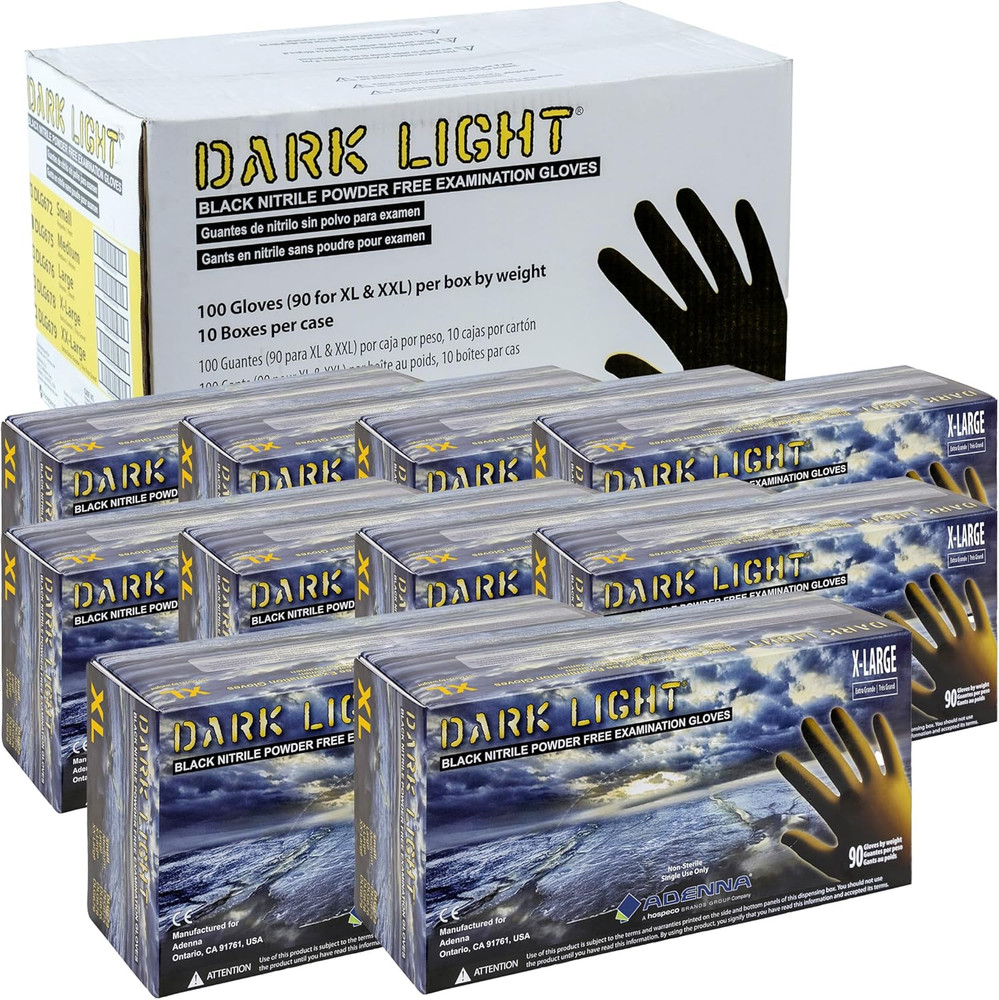 Dark Light 9 Mil Nitrile Gloves, Heavy Duty, Powder-Free, Latex-Free, Black, XL
