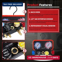 AC Gauges, AC Manifold Gauge Set for R22/R410a/R134a Refrigerant, 4 Way HVAC Ref