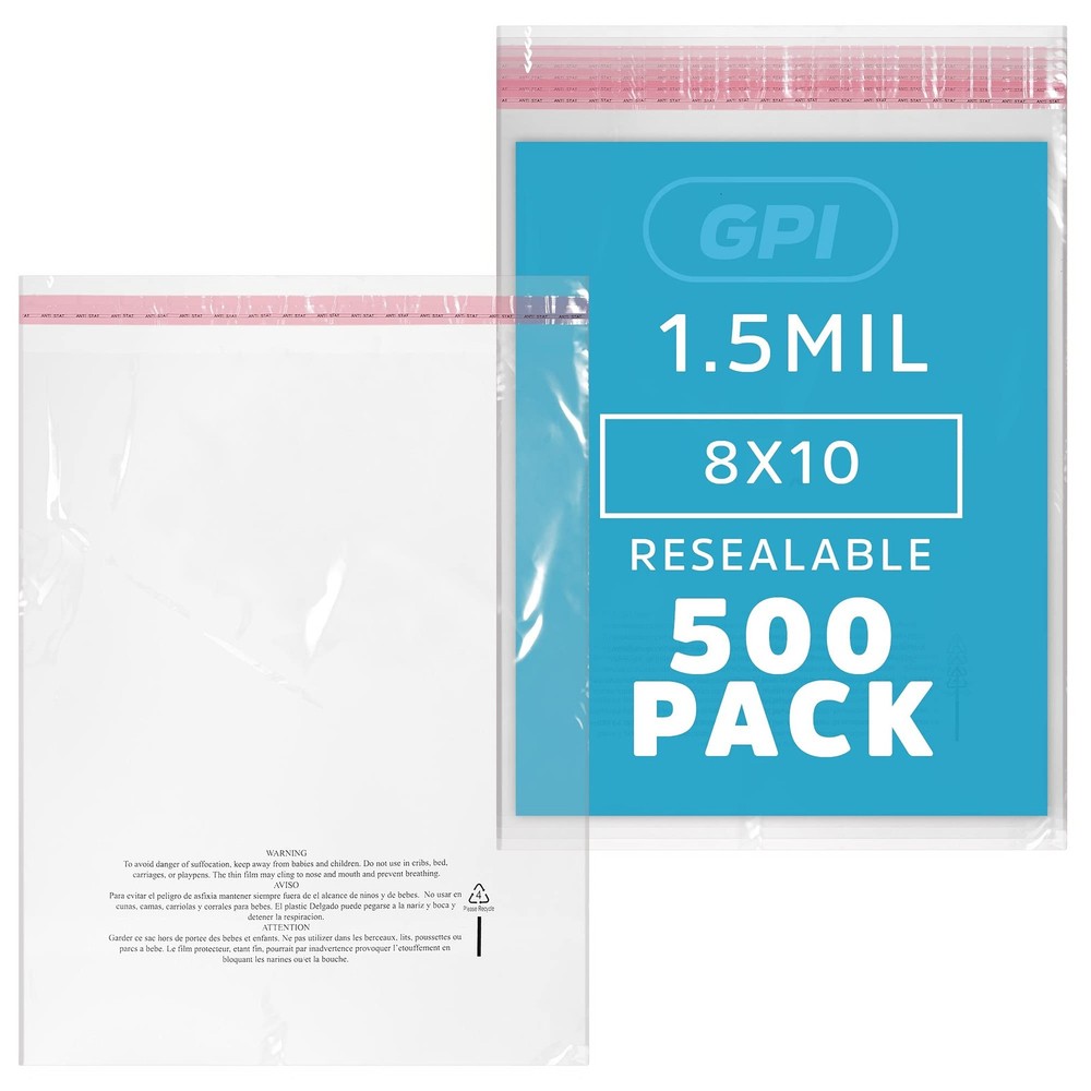 GPI – Case of 1000, 8 x 10 CLEAR SELF SEAL POLY BAGS, 1.5 Mil – Resealable, Peel