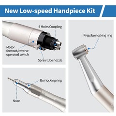eLabPal Dental Slow Low Speed Handpiece Straight Contra Angle Air Motor 4Holes