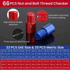 Thread Checker, 66Pcs Nut and Bolt Thread Checker, 33 Inch & 33 Metric Box Set T