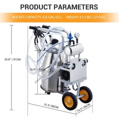 ✅Cow Milking Machine Portable 25 L/6.6 gal Automatic Pulsation Vacuum Milker