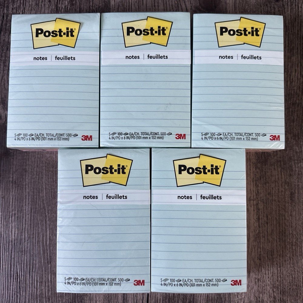 Lot Of 5 – Post-it 4 in X 6 in Pads Lined Note Pads 500 Sheets Total 5 Colors