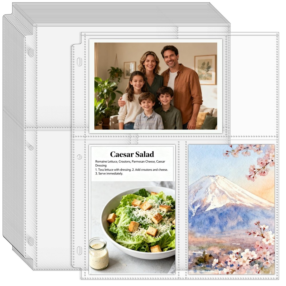 VOKOY 50 Pack 4″ x 6″ Clear Photo Sleeves for 3 Ring Binder, Double Sided 3Po…