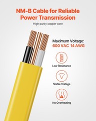 VEVOR NM-B Wire 14AWG/2C Copper Core Cable 100 ft Electrical Wire with Ground