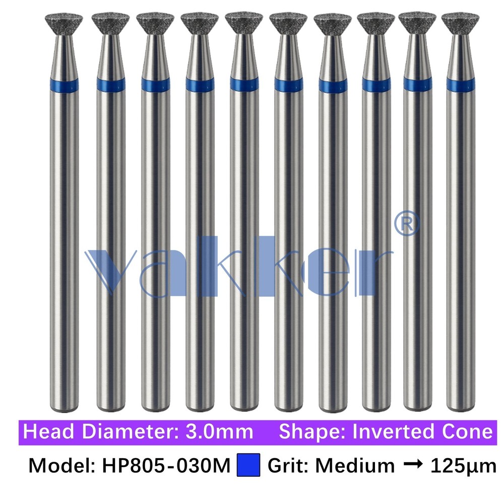 10/pk Dental HP Diamond Lab Burs Inverted Cone HP805-030M Medium Grit Drill Bits