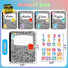 24PCS Composition Name Tags Stickers – Notebook Classroom Decor Name Tags for Lo