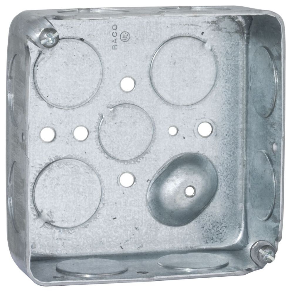 RACO 191, 4″ x 1.5″ x 4″, 1/2″ and 3/4″ KO, Electrical Square Outlet Box, 1 pc