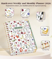 2026 Hardcover Weekly Monthly Planner A5 Spiral Agenda Wildflower Cover