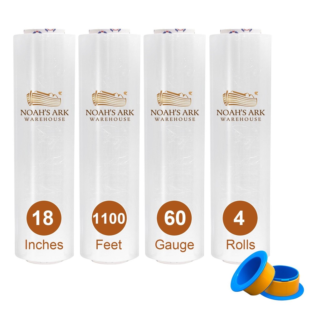 18″ x 1100 FT 60 Gauge 4 Rolls Pallet Wrap Stretch Film Hand Shrink Wrap Clear