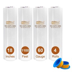 18″ x 1100 FT 60 Gauge 4 Rolls Pallet Wrap Stretch Film Hand Shrink Wrap Clear